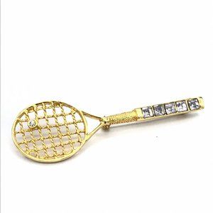 Gold-Tone Hollow Out Lattice Tennis Racket Brooch